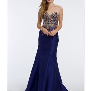 Camille La Vie Navy Blue Strapless Beaded Wedding Gown